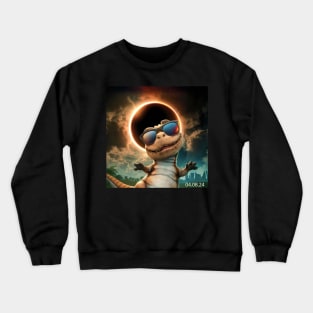 total solar eclipse 2024 dinosaur wearing glasses Crewneck Sweatshirt